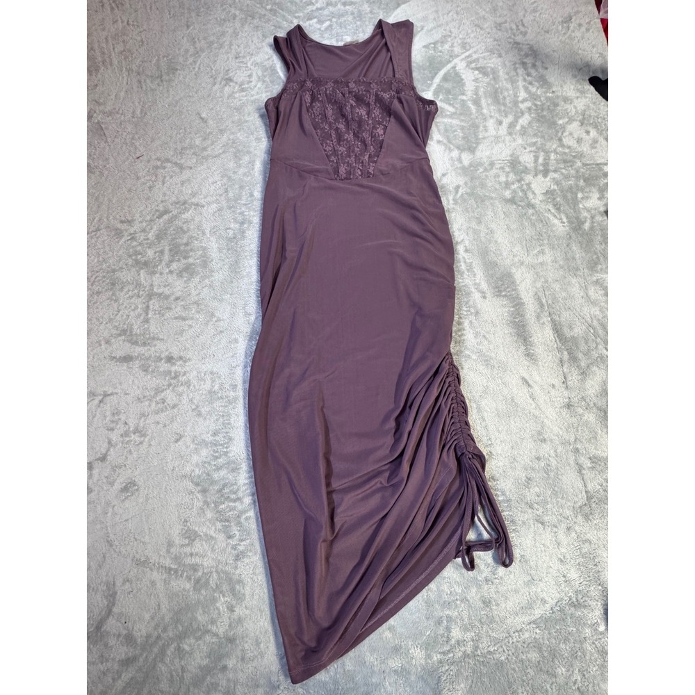 Free People Mauve Lace Inset Ruched Side Asymmetrical Midi Dress Size M